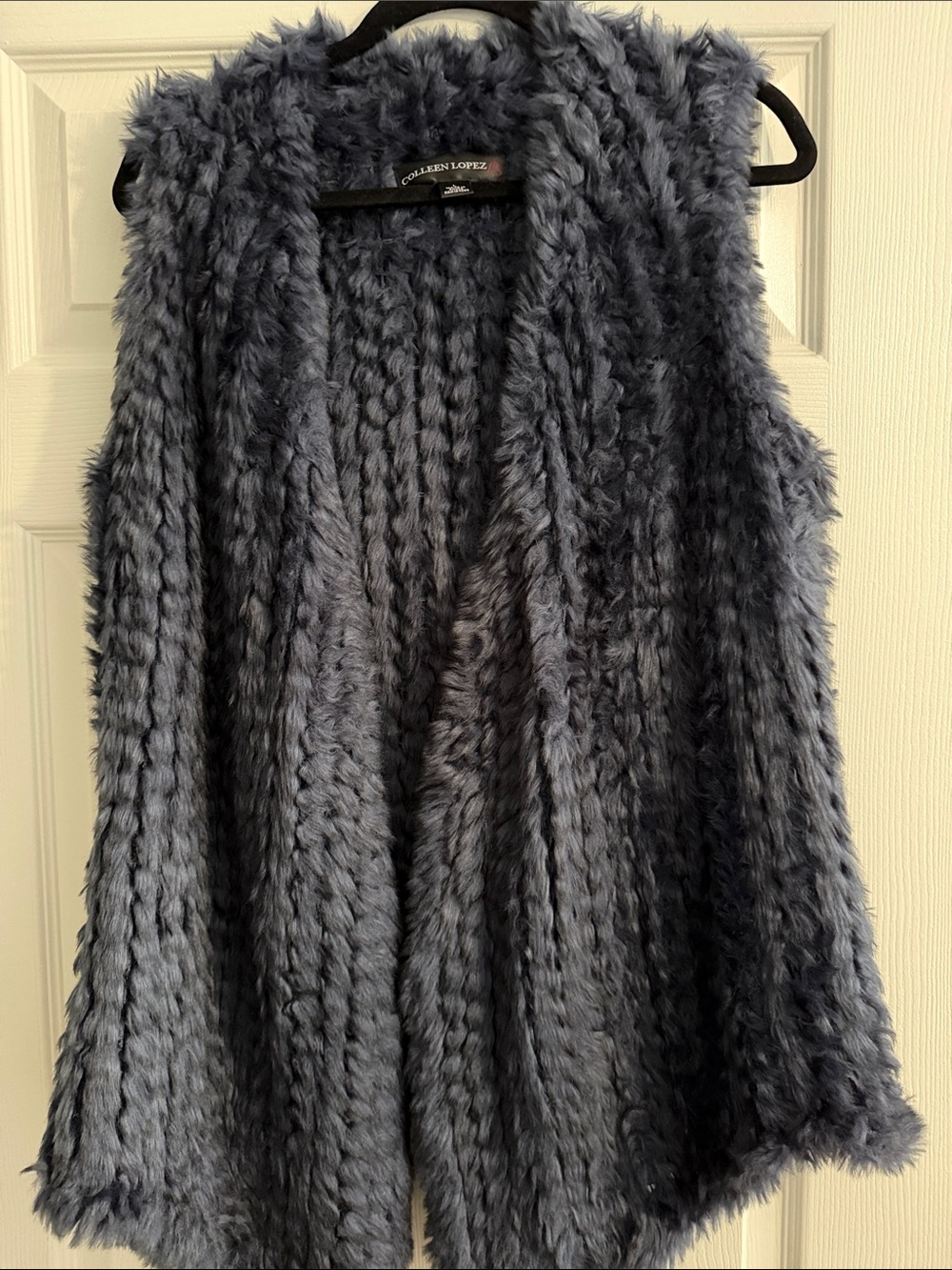 Colleen Lopez Plush Faux Fur Knit Open-Front Vest - Gray